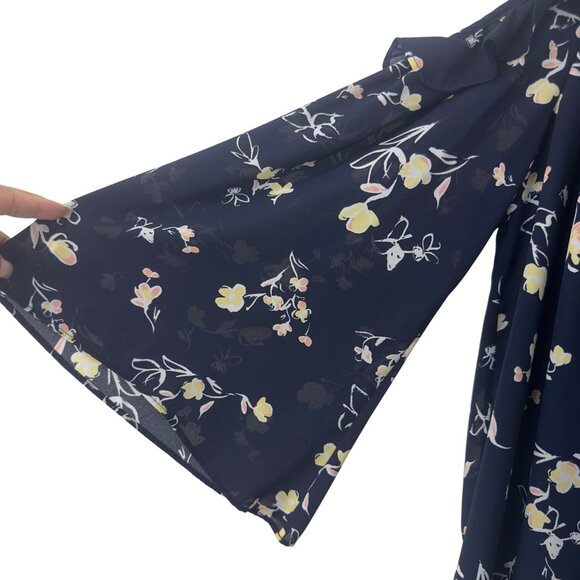 Kaari Blue Curvy Women Floral Cold Shoulder Top Blouse SZ 2X Flare Long Sleeve - Picture 9 of 12